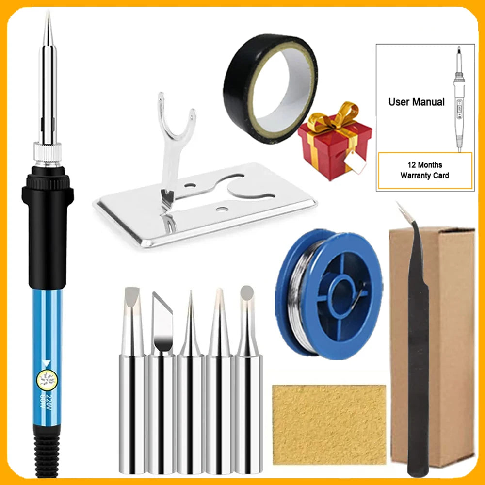 Soldering Iron Kit Welding Tool, 5 Extra Tips EU/US Plug 60W