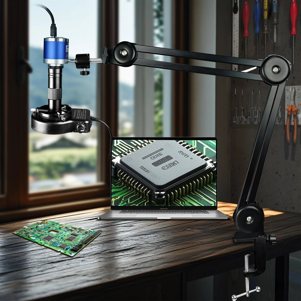 4K 48MP Industrial Microscope With Enhanced Stand, 150X Digital Video Microscope With USB-C HDMI Port For PCB Soldering Repair