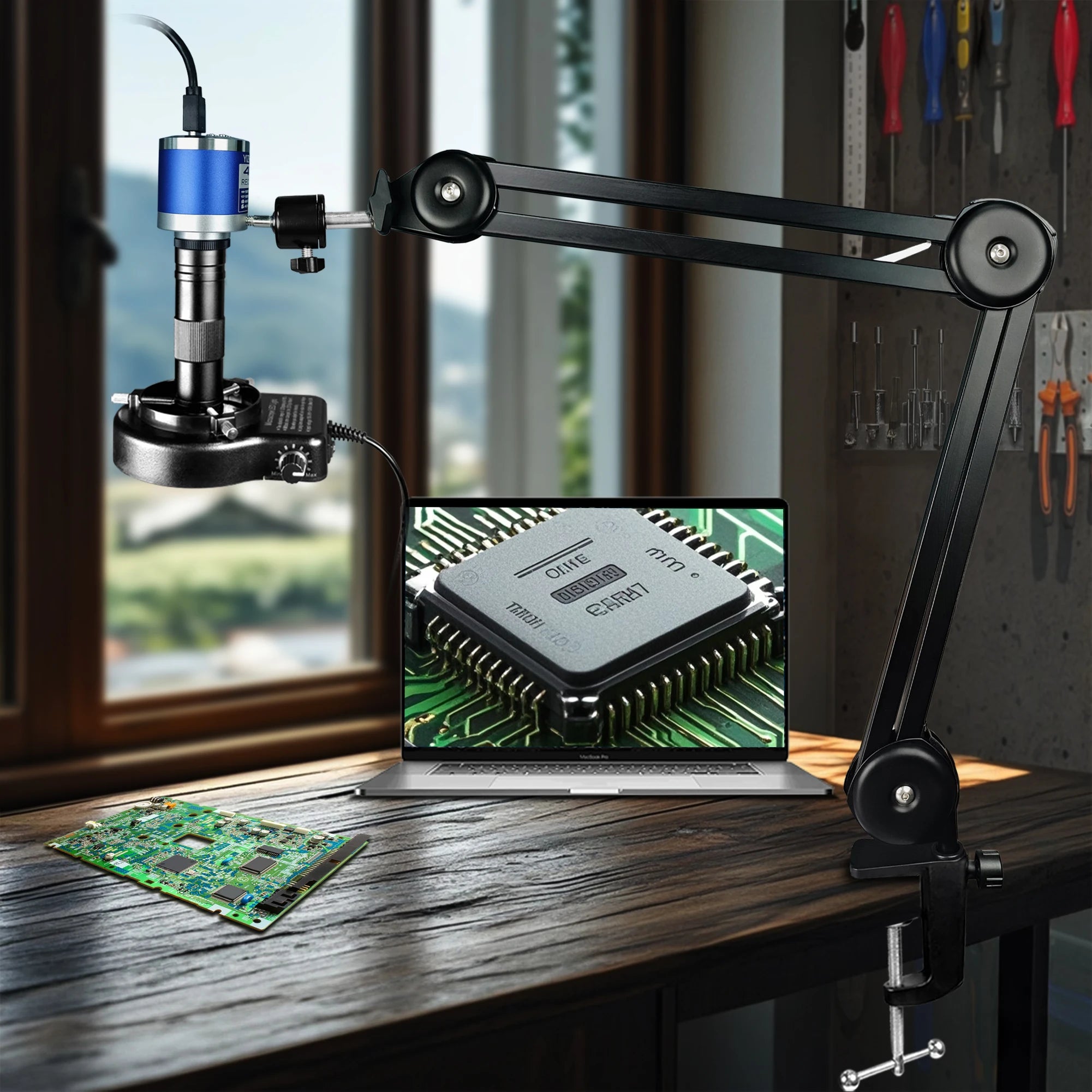 4K 48MP Industrial Microscope With Enhanced Stand, 150X Digital Video Microscope With USB-C HDMI Port For PCB Soldering Repair