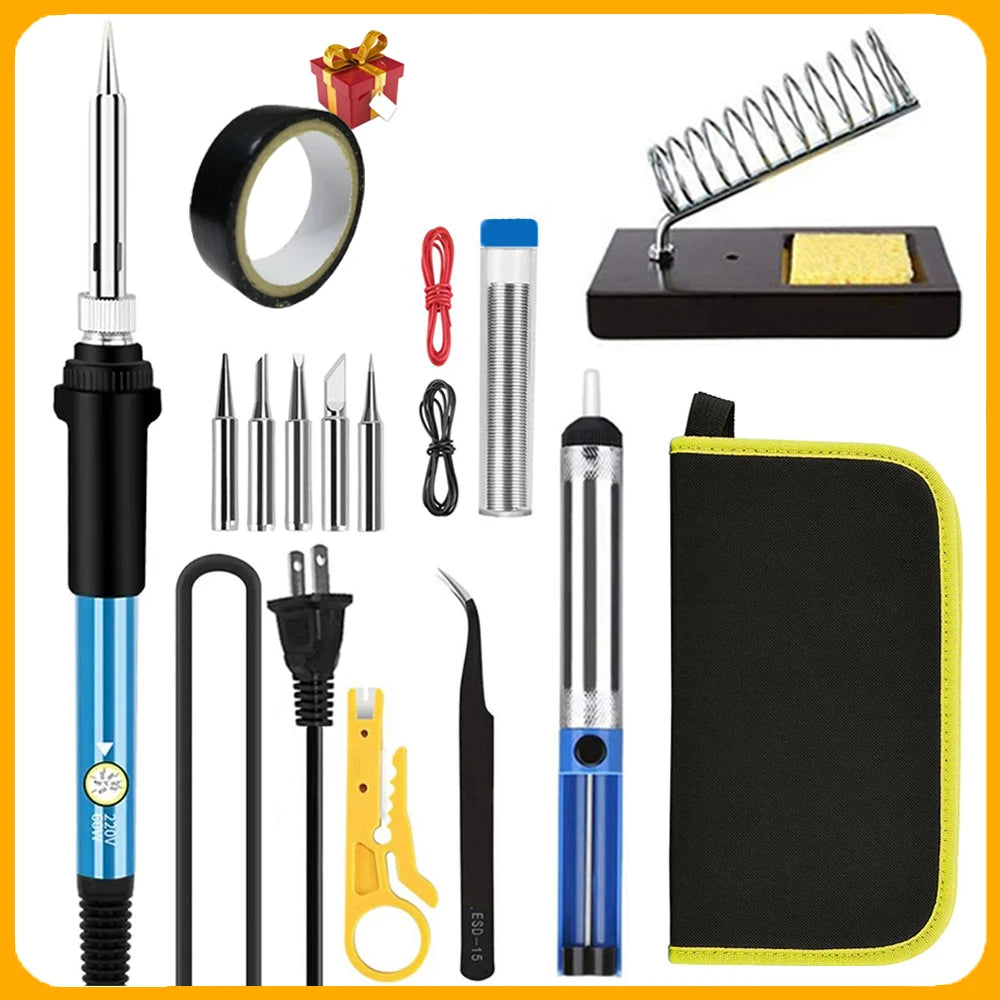 Soldering Iron Kit Welding Tool, 5 Extra Tips EU/US Plug 60W