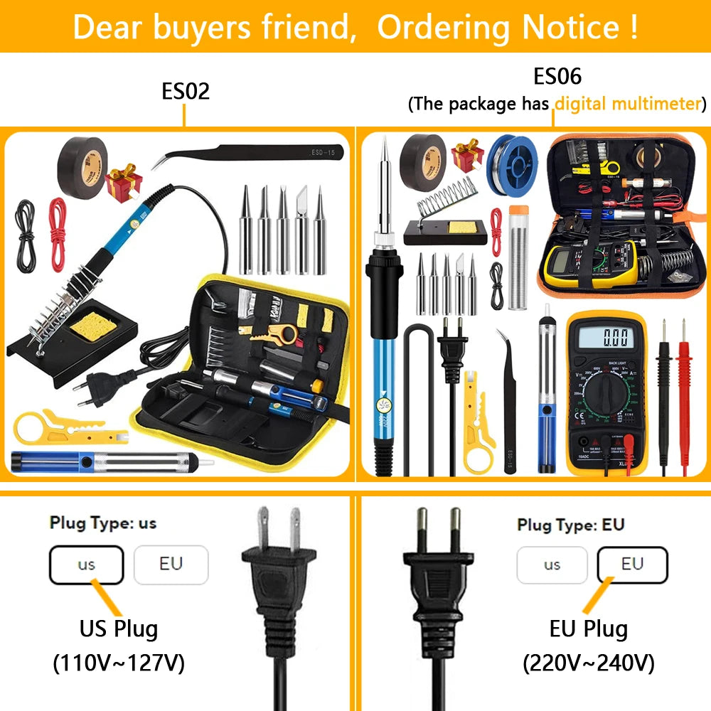Soldering Iron Kit Welding Tool, 5 Extra Tips EU/US Plug 60W