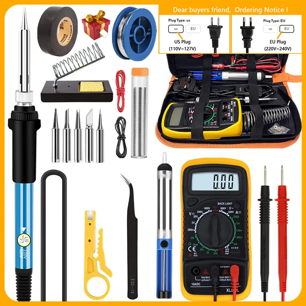 Soldering Iron Kit Welding Tool, 5 Extra Tips EU/US Plug 60W