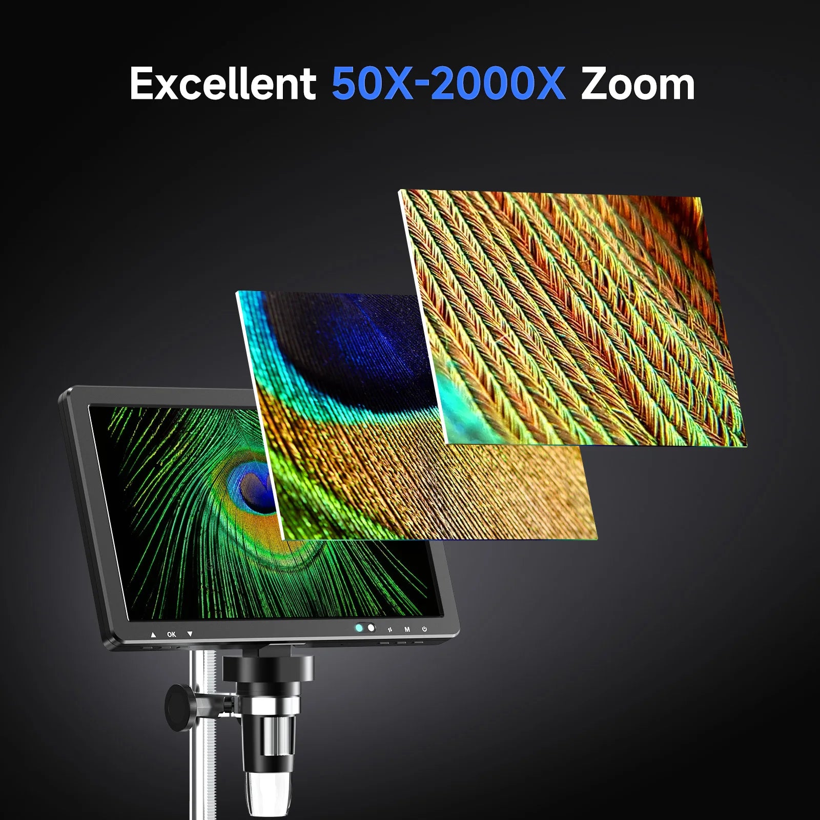 10.1'' HDMI Digital Microscope 2000X with 10 LEDs, 20MP Soldering Microscope for PCB Repair