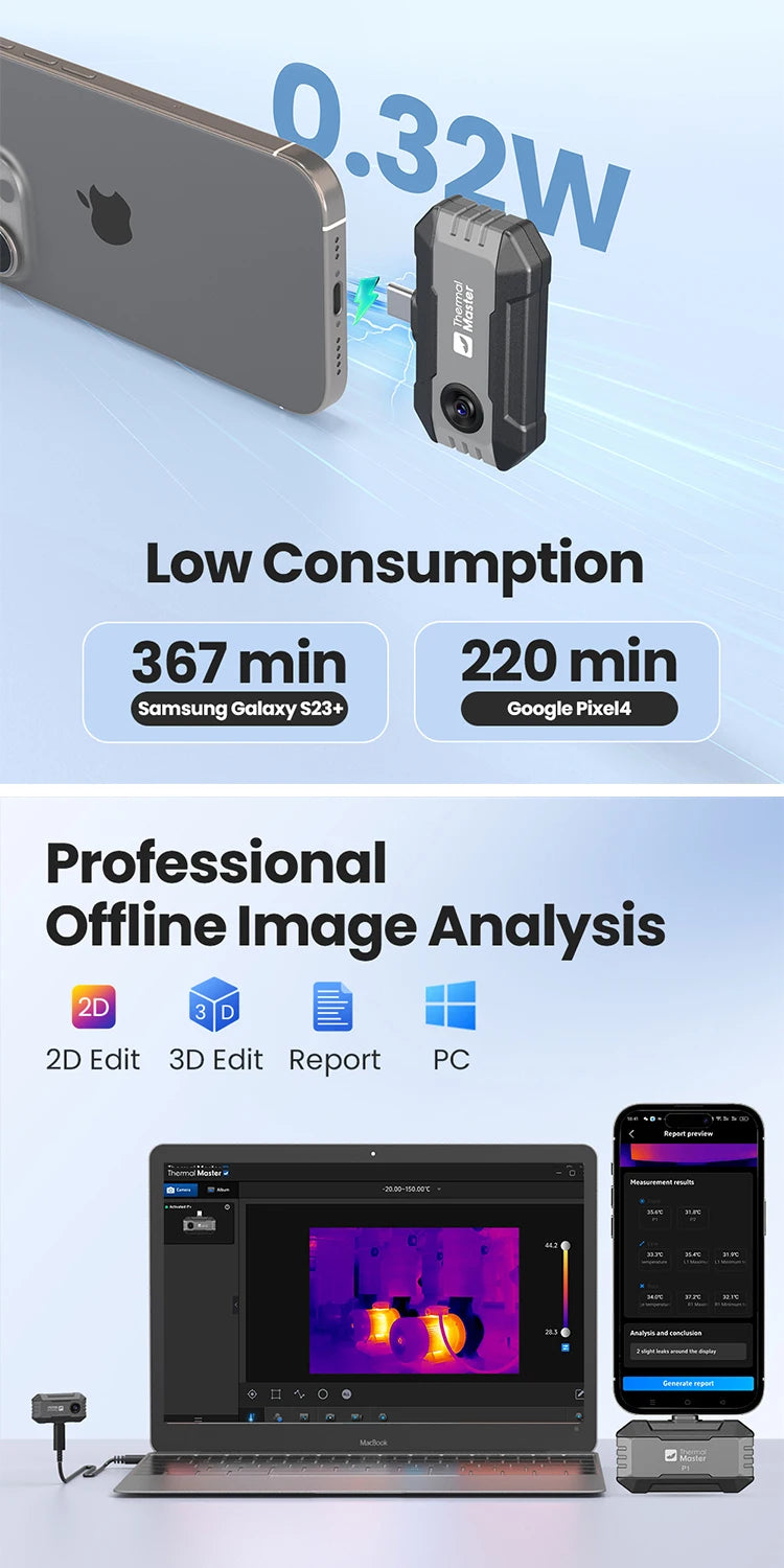 (iPhone&Android) P1 android thermal camera for iphone 320*240 X³IR Resolution 600℃ 25Hz HVAC House Inspection Camera