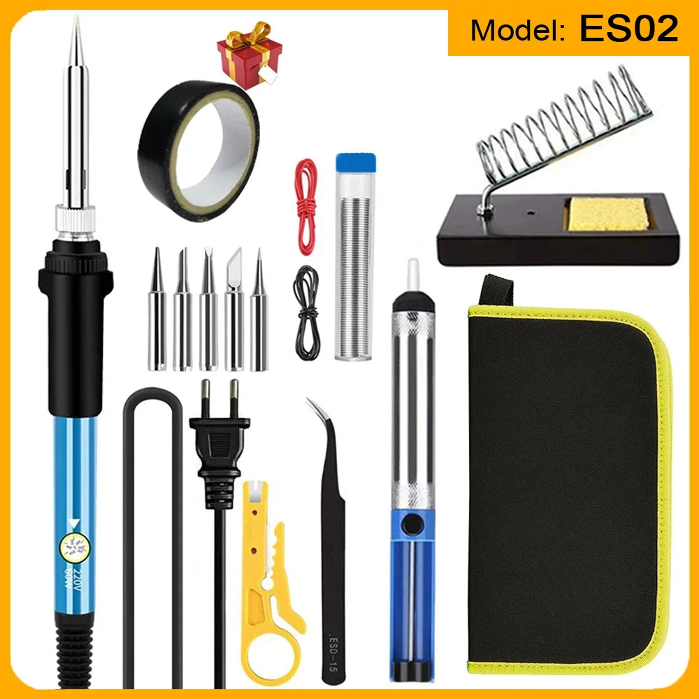 Soldering Iron Kit Welding Tool, 5 Extra Tips EU/US Plug 60W