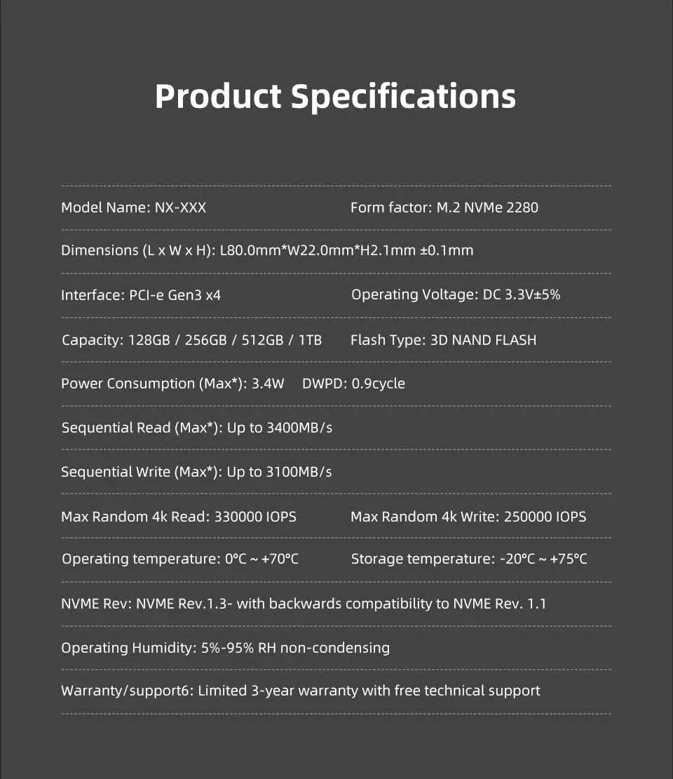 KingSpec M.2 NVME Hard Disk Drive 128GB 256GB 512GB 1TB 2TB PCIE3.0 3500MB/S Internal Solid State Drive Desktop