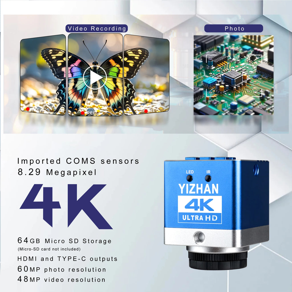 4K 48MP Industrial Microscope With Enhanced Stand, 150X Digital Video Microscope With USB-C HDMI Port For PCB Soldering Repair