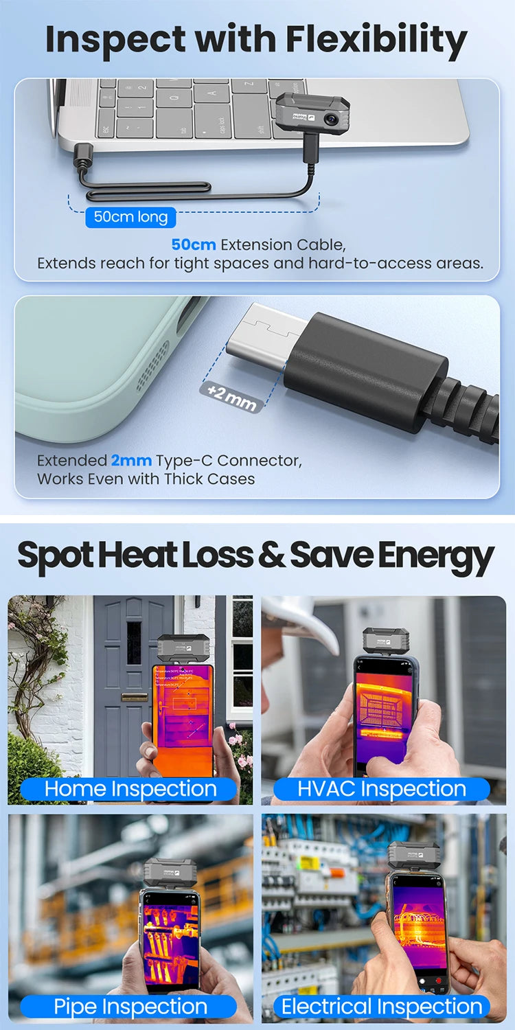 (iPhone&Android) P1 android thermal camera for iphone 320*240 X³IR Resolution 600℃ 25Hz HVAC House Inspection Camera