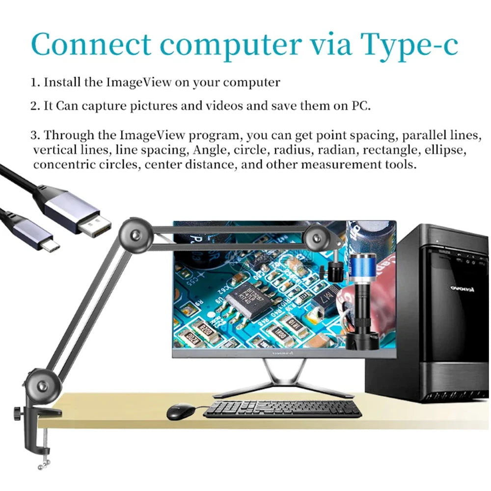4K 48MP Industrial Microscope With Enhanced Stand, 150X Digital Video Microscope With USB-C HDMI Port For PCB Soldering Repair