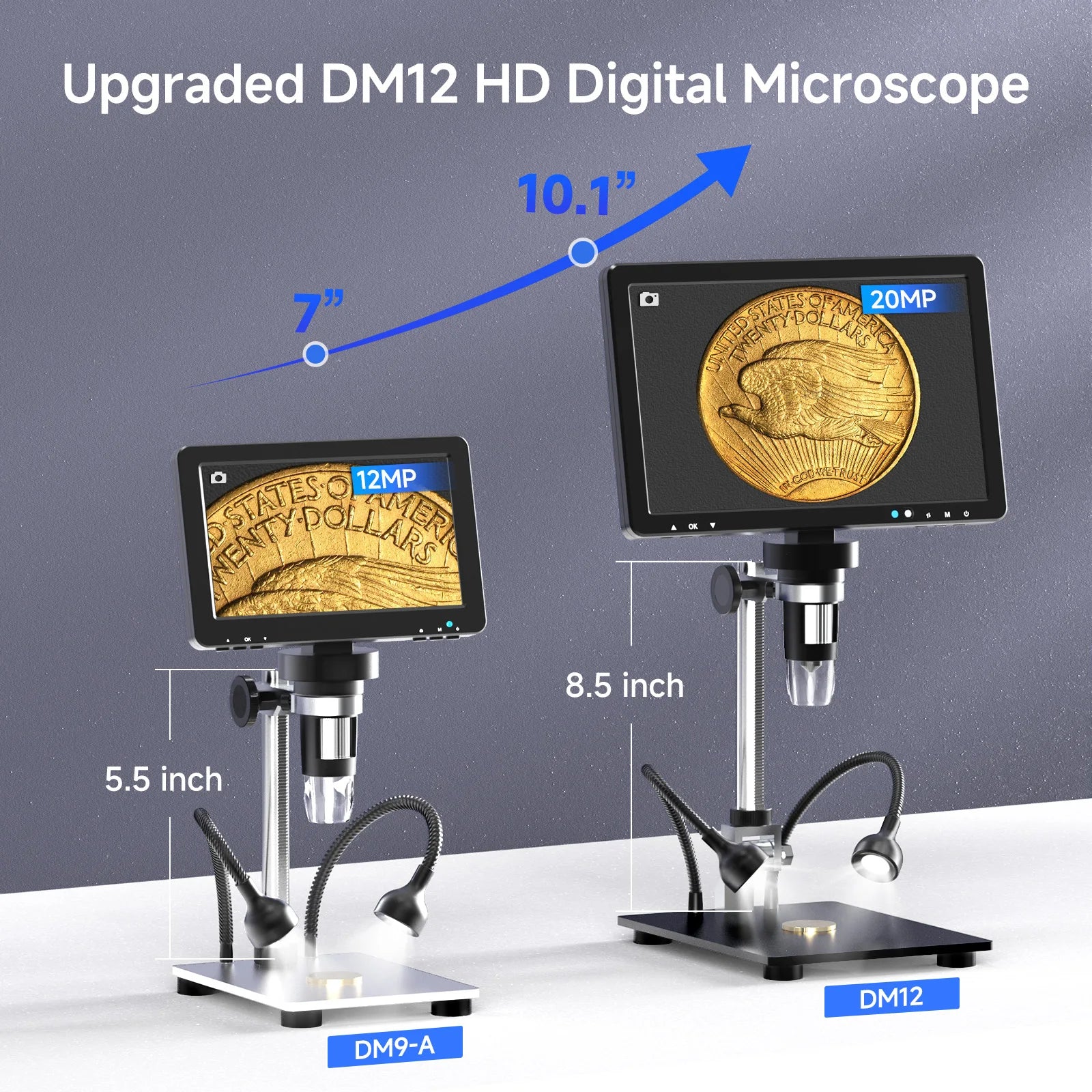 10.1'' HDMI Digital Microscope 2000X with 10 LEDs, 20MP Soldering Microscope for PCB Repair