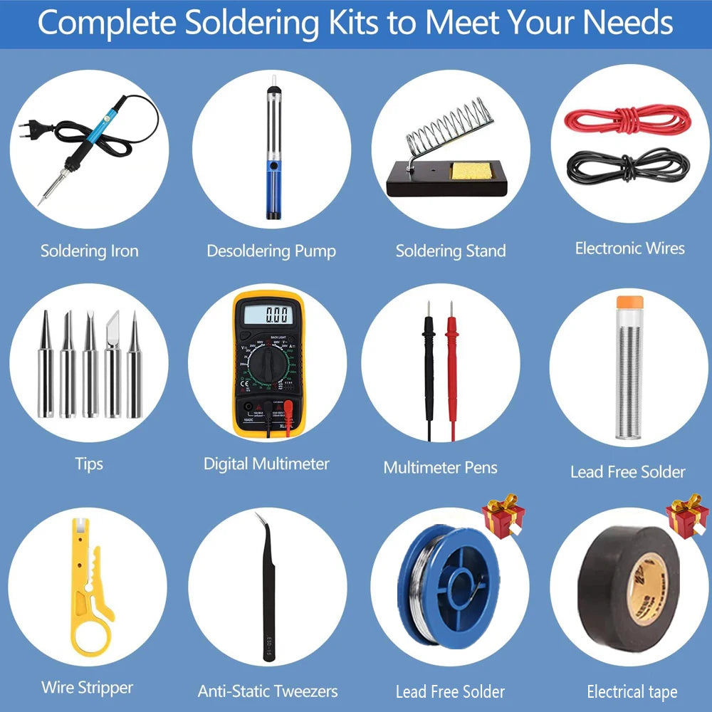 Soldering Iron Kit Welding Tool, 5 Extra Tips EU/US Plug 60W