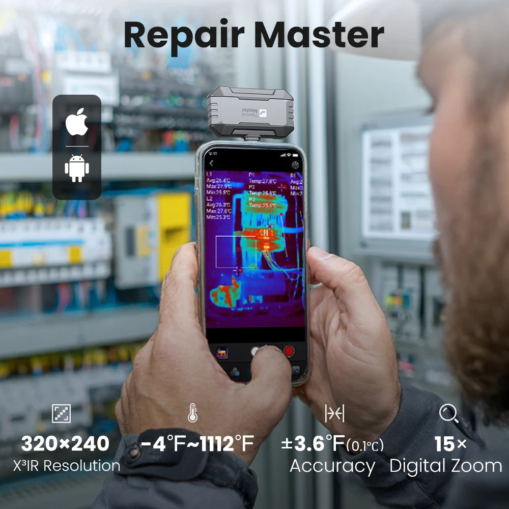 (iPhone&Android) P1 android thermal camera for iphone 320*240 X³IR Resolution 600℃ 25Hz HVAC House Inspection Camera