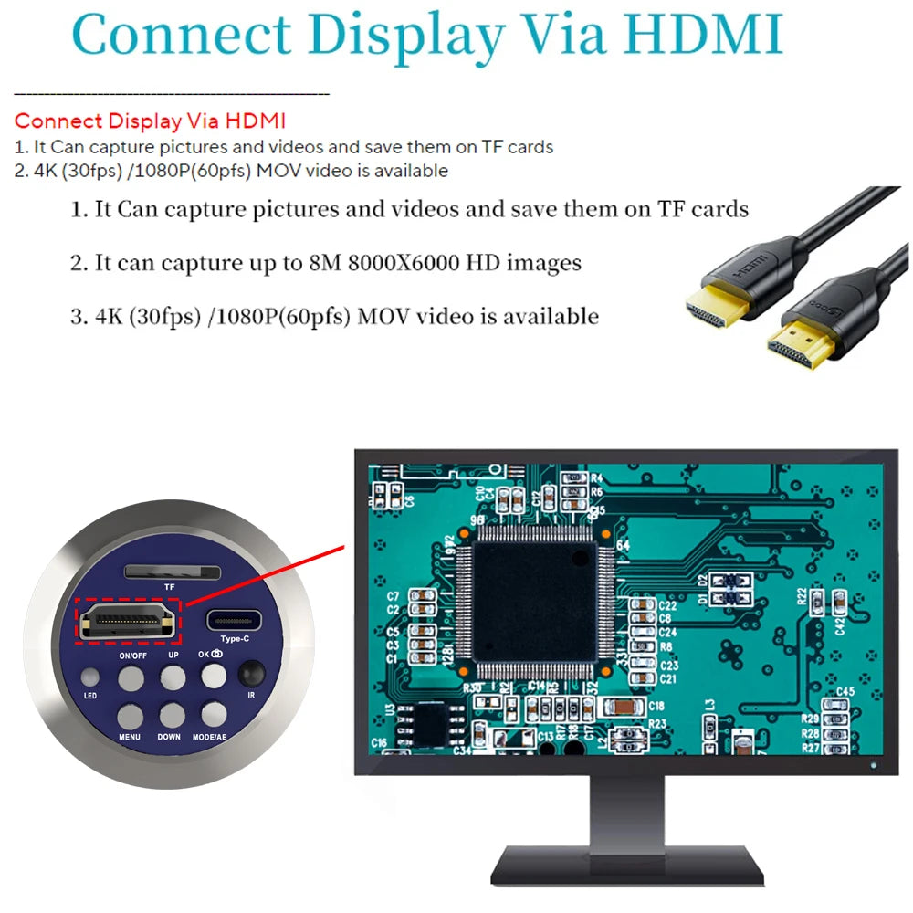 4K 48MP Industrial Microscope With Enhanced Stand, 150X Digital Video Microscope With USB-C HDMI Port For PCB Soldering Repair