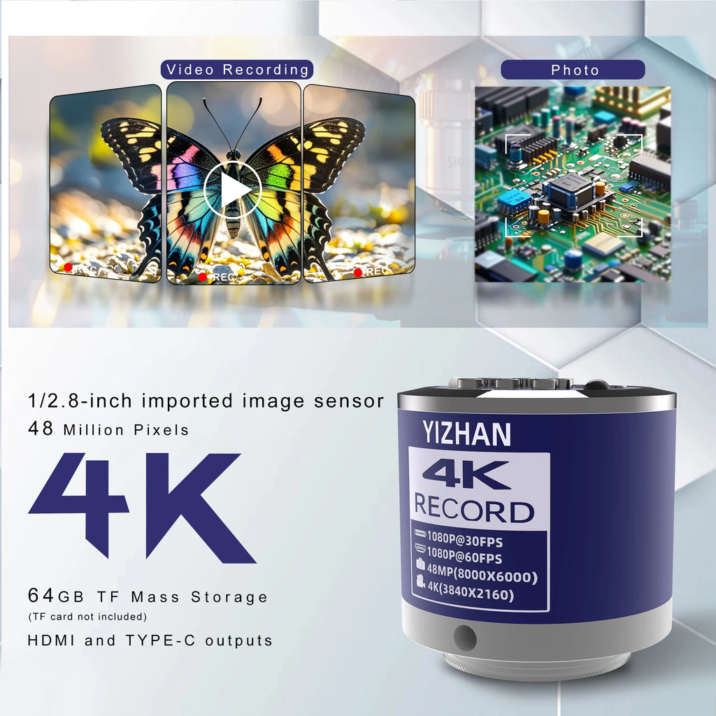 4K 48MP Industrial Microscope With Enhanced Stand, 150X Digital Video Microscope With USB-C HDMI Port For PCB Soldering Repair