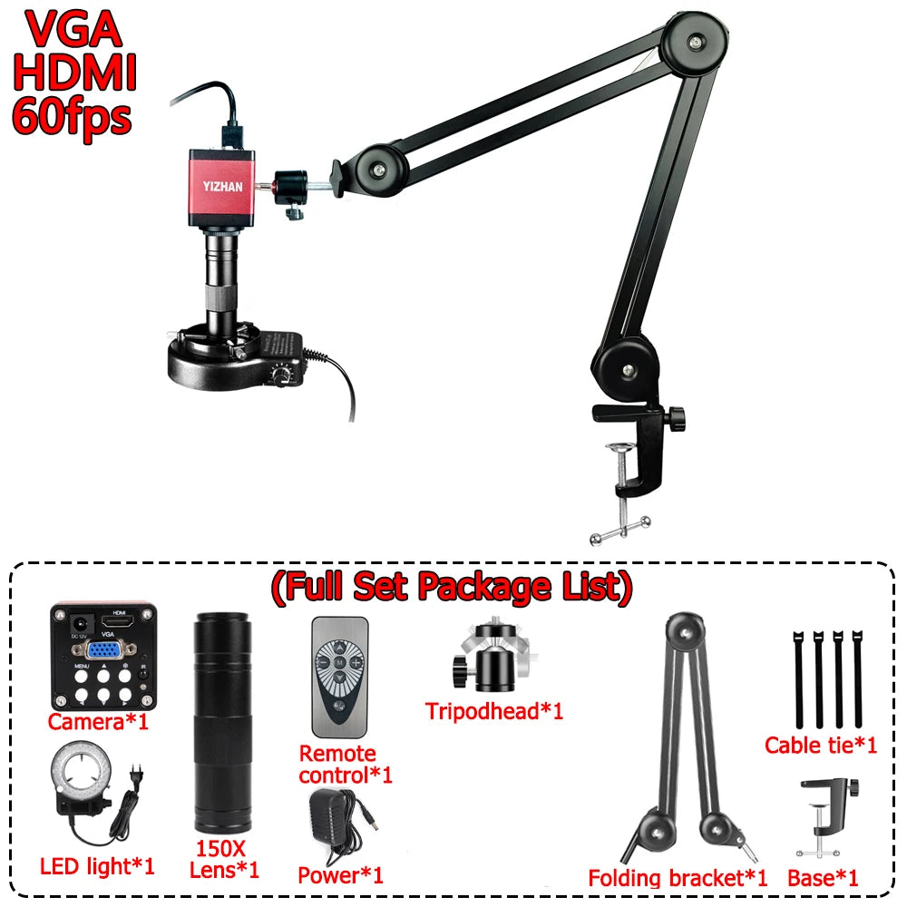 4K 48MP Industrial Microscope With Enhanced Stand, 150X Digital Video Microscope With USB-C HDMI Port For PCB Soldering Repair