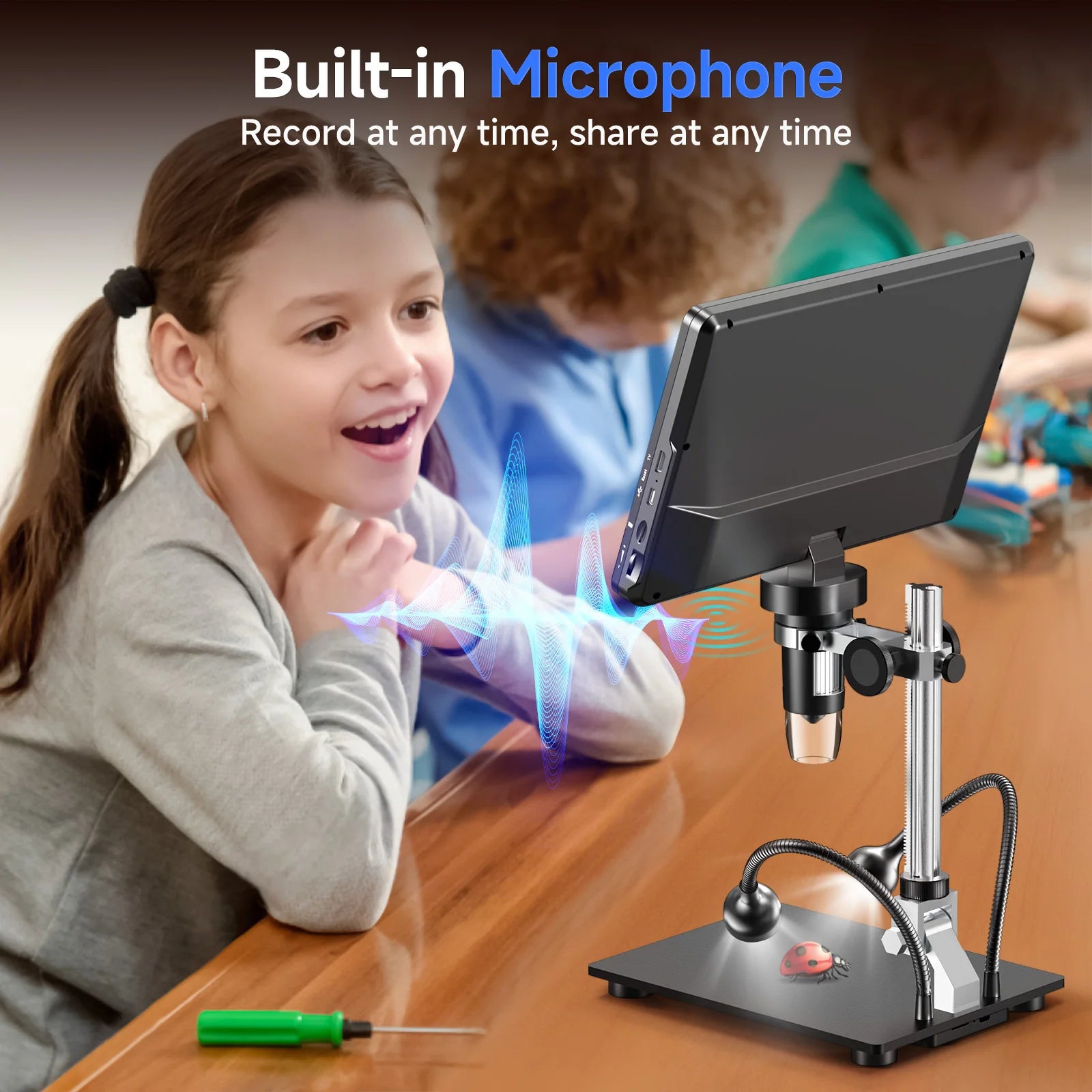 10.1'' HDMI Digital Microscope 2000X with 10 LEDs, 20MP Soldering Microscope for PCB Repair