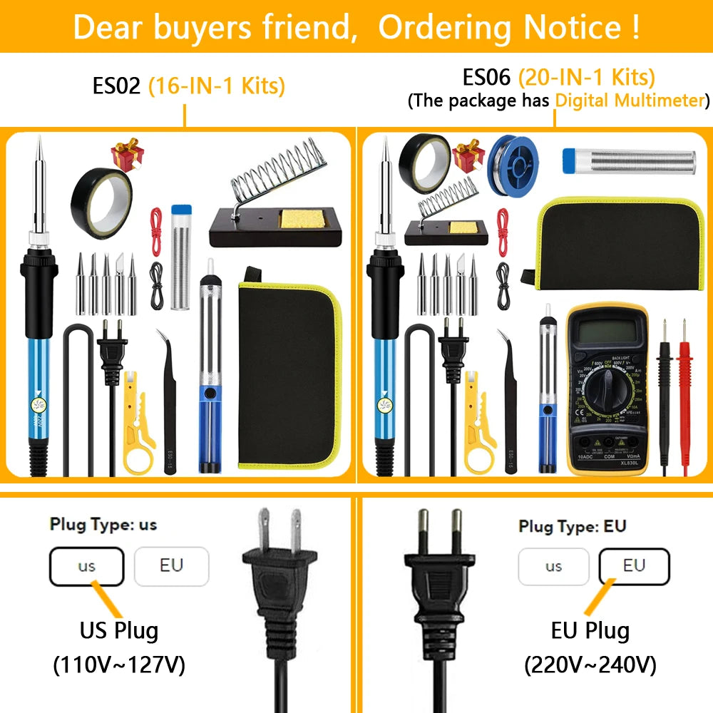 Soldering Iron Kit Welding Tool, 5 Extra Tips EU/US Plug 60W