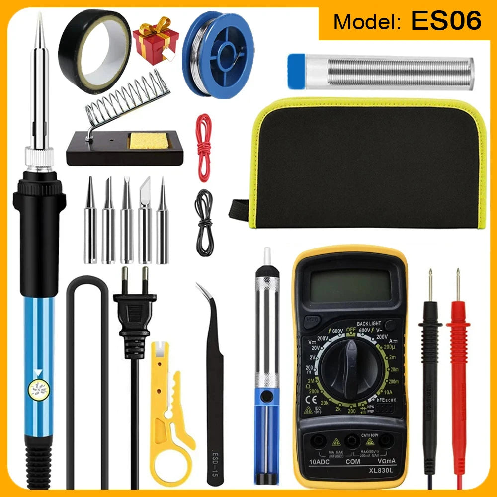Soldering Iron Kit Welding Tool, 5 Extra Tips EU/US Plug 60W