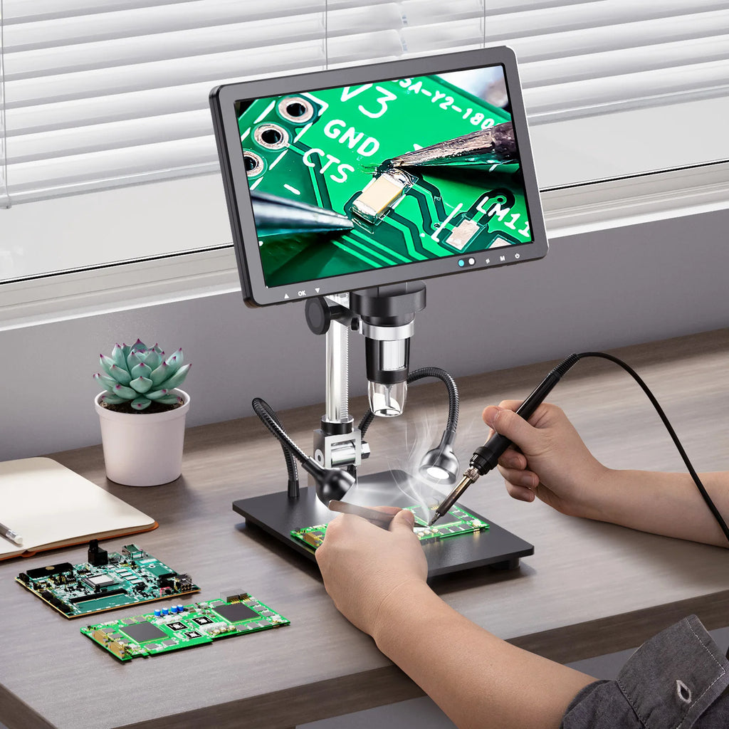 10.1'' HDMI Digital Microscope 2000X with 10 LEDs, 20MP Soldering Microscope for PCB Repair