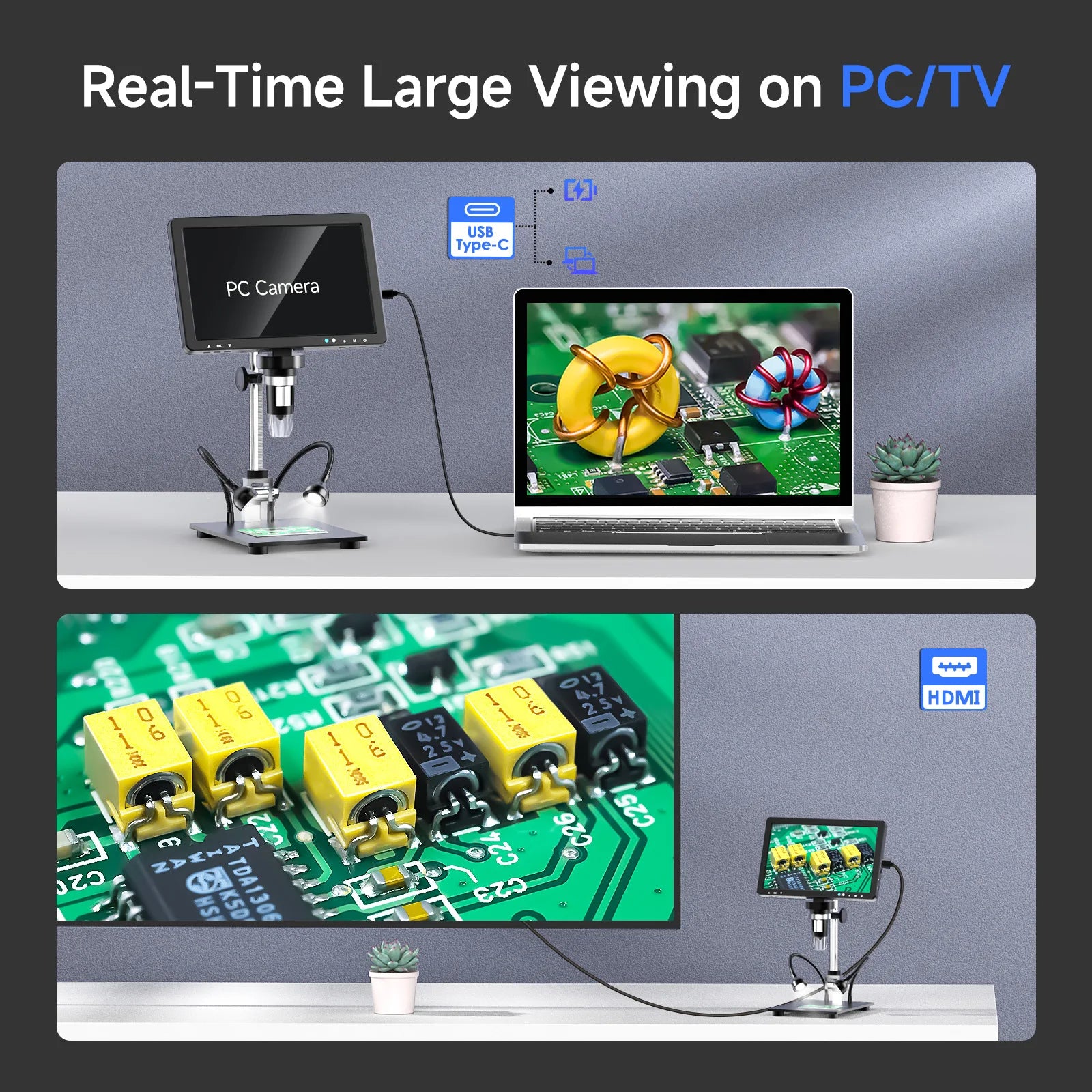 10.1'' HDMI Digital Microscope 2000X with 10 LEDs, 20MP Soldering Microscope for PCB Repair
