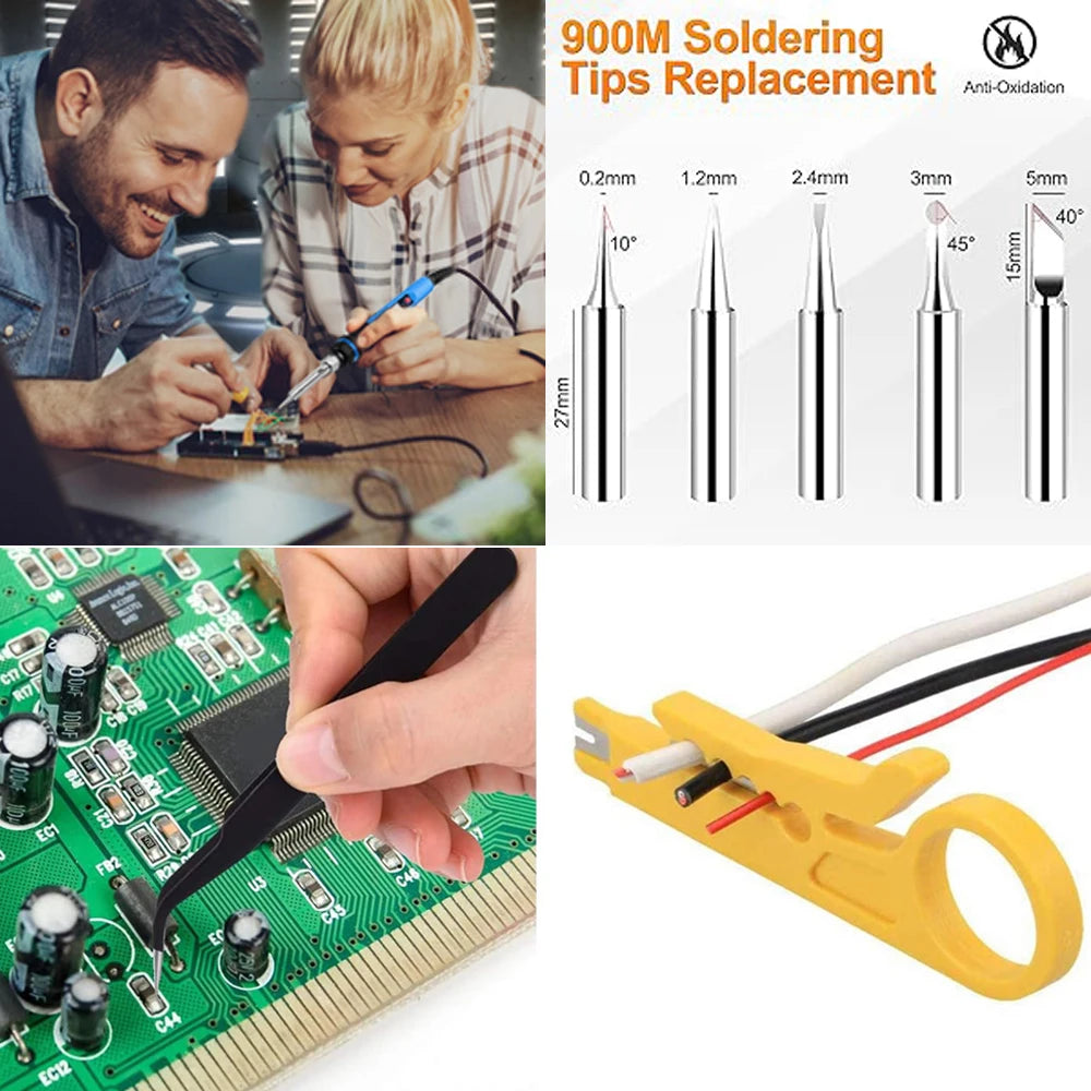 Soldering Iron Kit Welding Tool, 5 Extra Tips EU/US Plug 60W