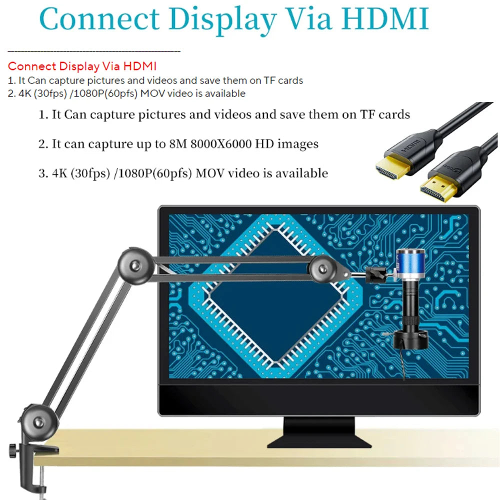 4K 48MP Industrial Microscope With Enhanced Stand, 150X Digital Video Microscope With USB-C HDMI Port For PCB Soldering Repair