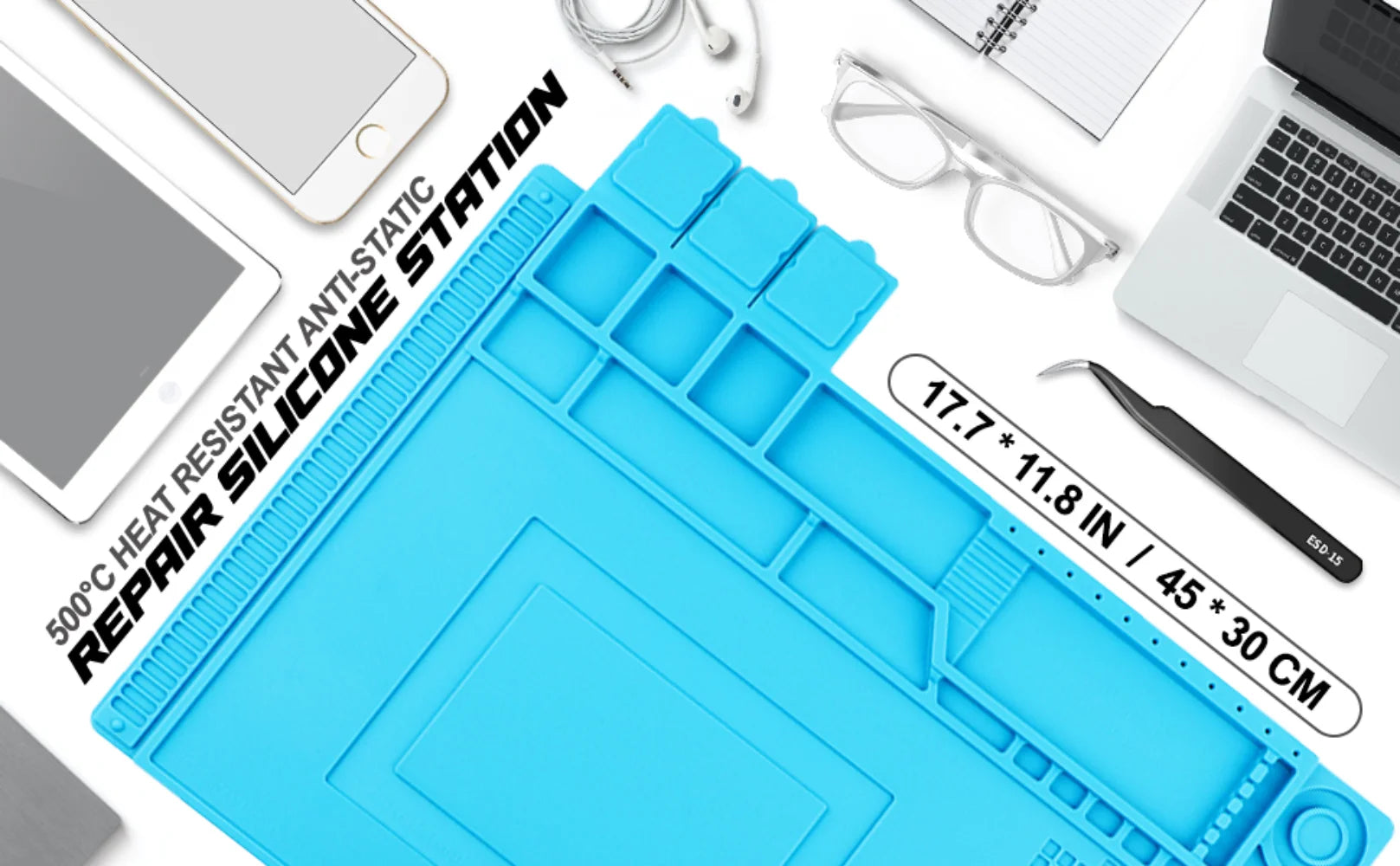 Magnetic Mat Silicone, Soldering Station, Heat Resistant 500°C,Anti-Static for Electronic Repairs